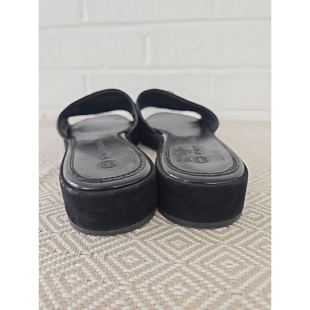 Tory Burch Eleanor Pavé Slide Sandals in Black Suede Crystal Embellished Logos 9 - Picture 9 of 13